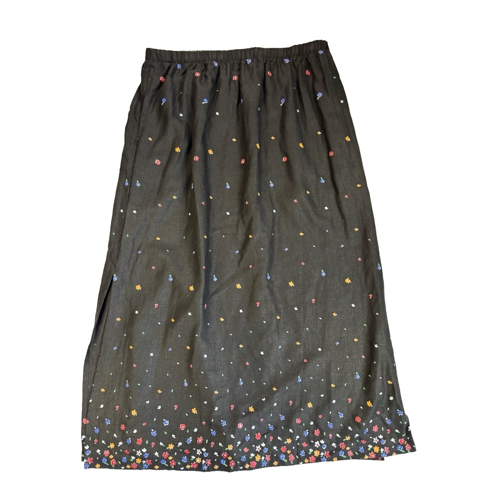 Original TY Wear Women's 18W Black Floral Linen Blend Maxi Skirt Resort BOHO